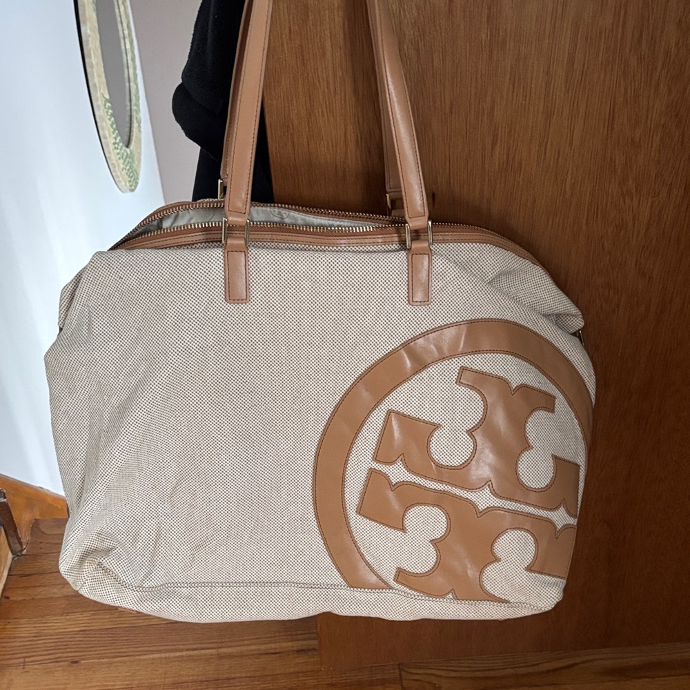 Tory Burch Beige and Brown Logo Tote